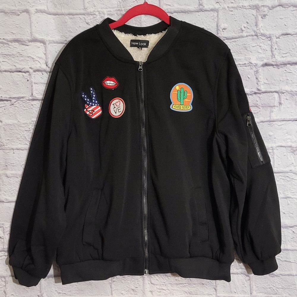 🎁Women's Fleece Lined Bomber Jacket with Patches In Plus Sizes